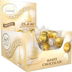 Lindt LINDOR White Chocolate Candy Truffles. White Chocolate Candy with Smooth. Melting Truffle Center. 25.4 oz.. 60 Count
