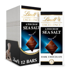Lindt EXCELLENCE Sea Salt Dark Chocolate Bar. Dark Chocolate Candy with a Touch of Sea Salt. 3.5 oz. Bar (12 Pack)