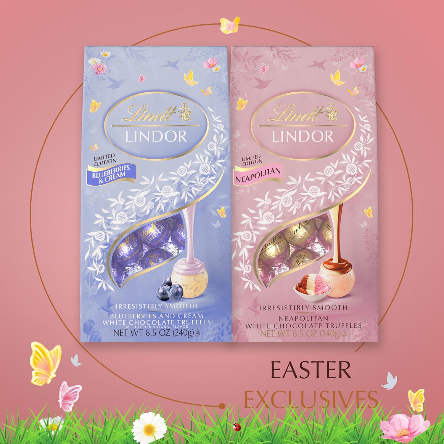 Lindt LINDOR Spring Neapolitan White Chocolate Truffles. Chocolates with Smooth. Melting Truffle Center. 19 Oz Bag