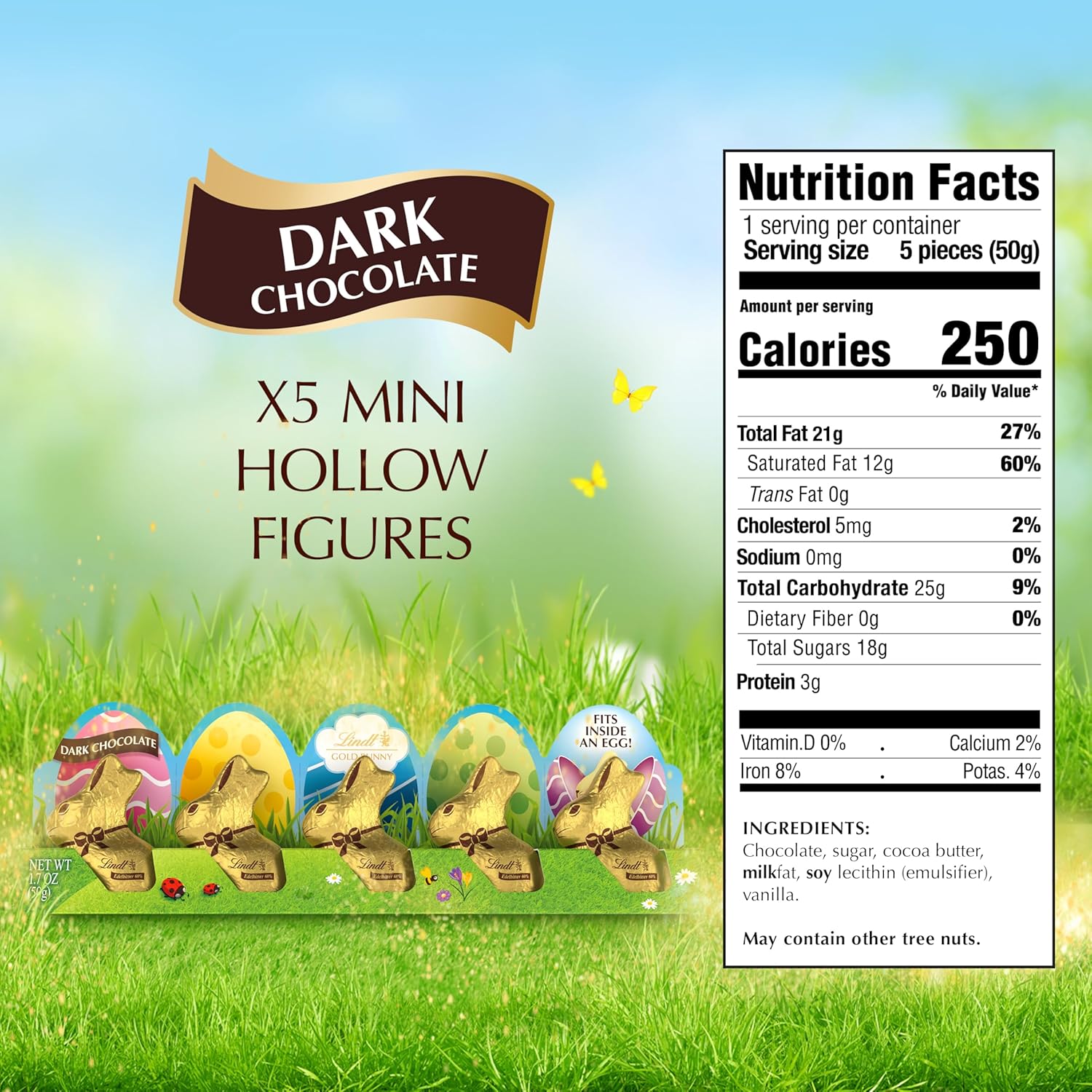 Lindt GOLD BUNNY Dark Chocolate. Hollow Mini Dark Chocolate Candy Bunny. 1.7 oz. Pack