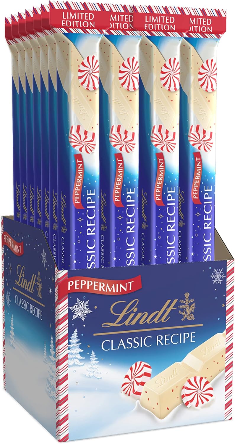 Lindt CLASSIC RECIPE Holiday White Chocolate Peppermint Candy Stick. 1.2 oz.