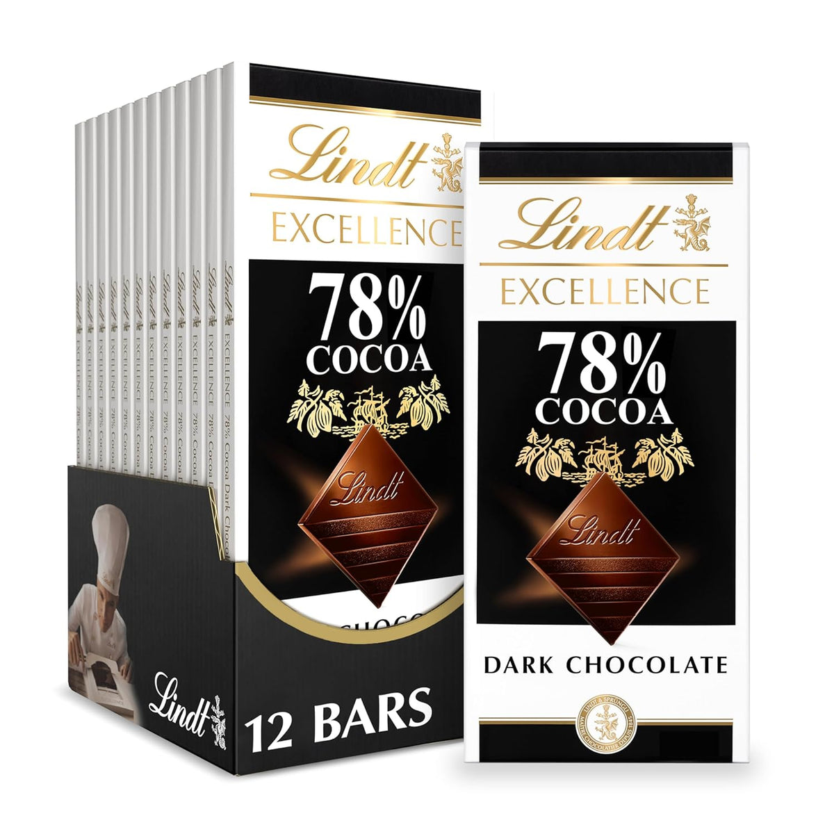 Lindt EXCELLENCE 78% Cocoa Dark Chocolate Bar. Dark Chocolate Candy. 3.5 oz. (12 Pack)
