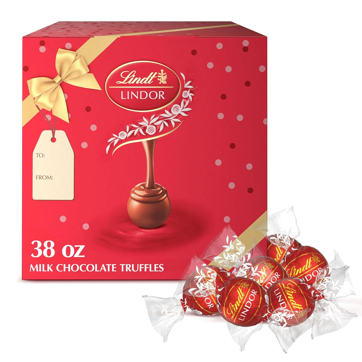 Lindt LINDOR Milk Chocolate Truffles 90 Count Gift Box. Chocolate Candy with Smooth. Melting Truffle Center. 38 oz. Box