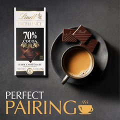 Lindt EXCELLENCE 70% Cocoa Dark Chocolate Candy Bar. Dark Chocolate. 3.5 oz. Bar