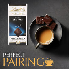 Lindt EXCELLENCE Sea Salt Dark Chocolate Bar. Dark Chocolate Candy with a Touch of Sea Salt. 3.5 oz. Bar (12 Pack)