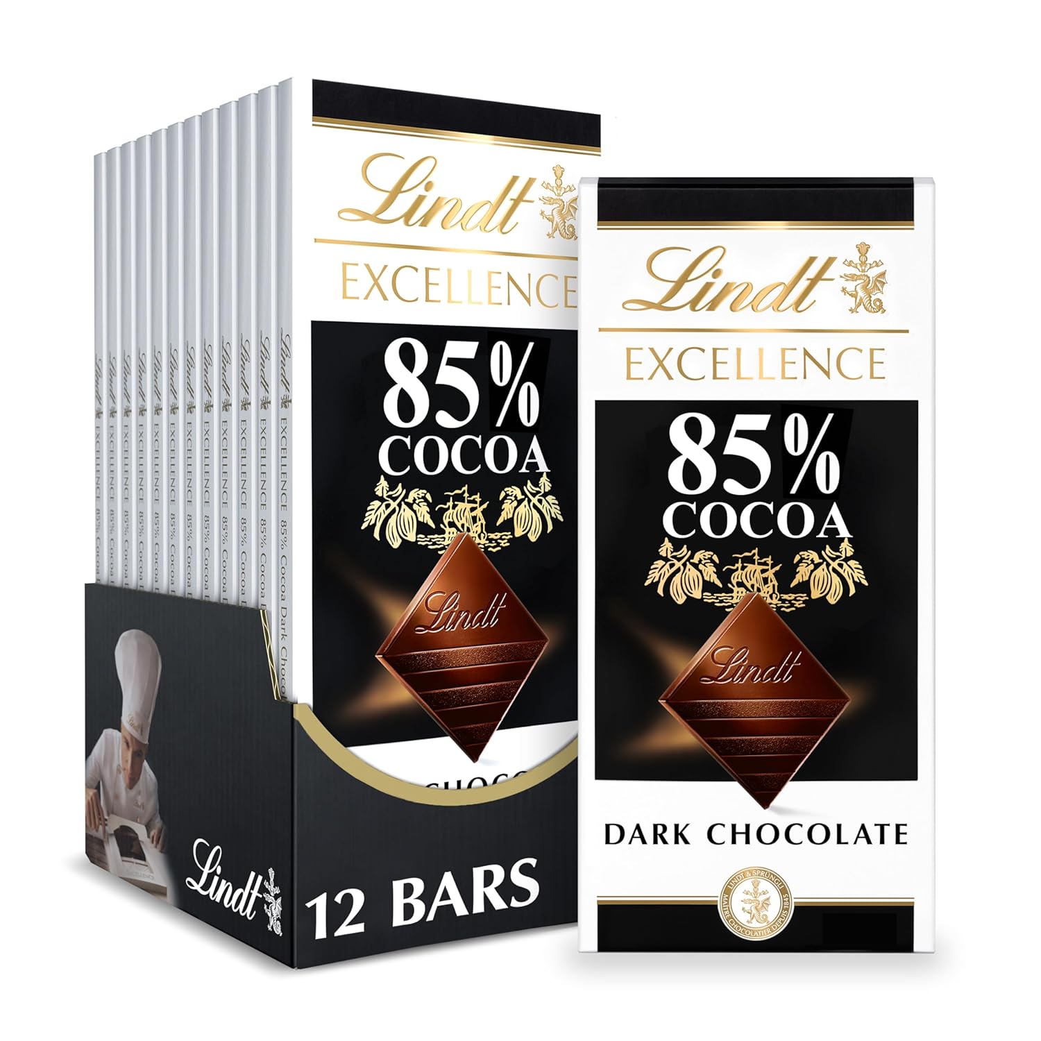 Lindt EXCELLENCE 85% Cocoa Dark Chocolate Candy Bar. Dark Chocolate Candy. 3.5 oz. Bar (Pack of 12)