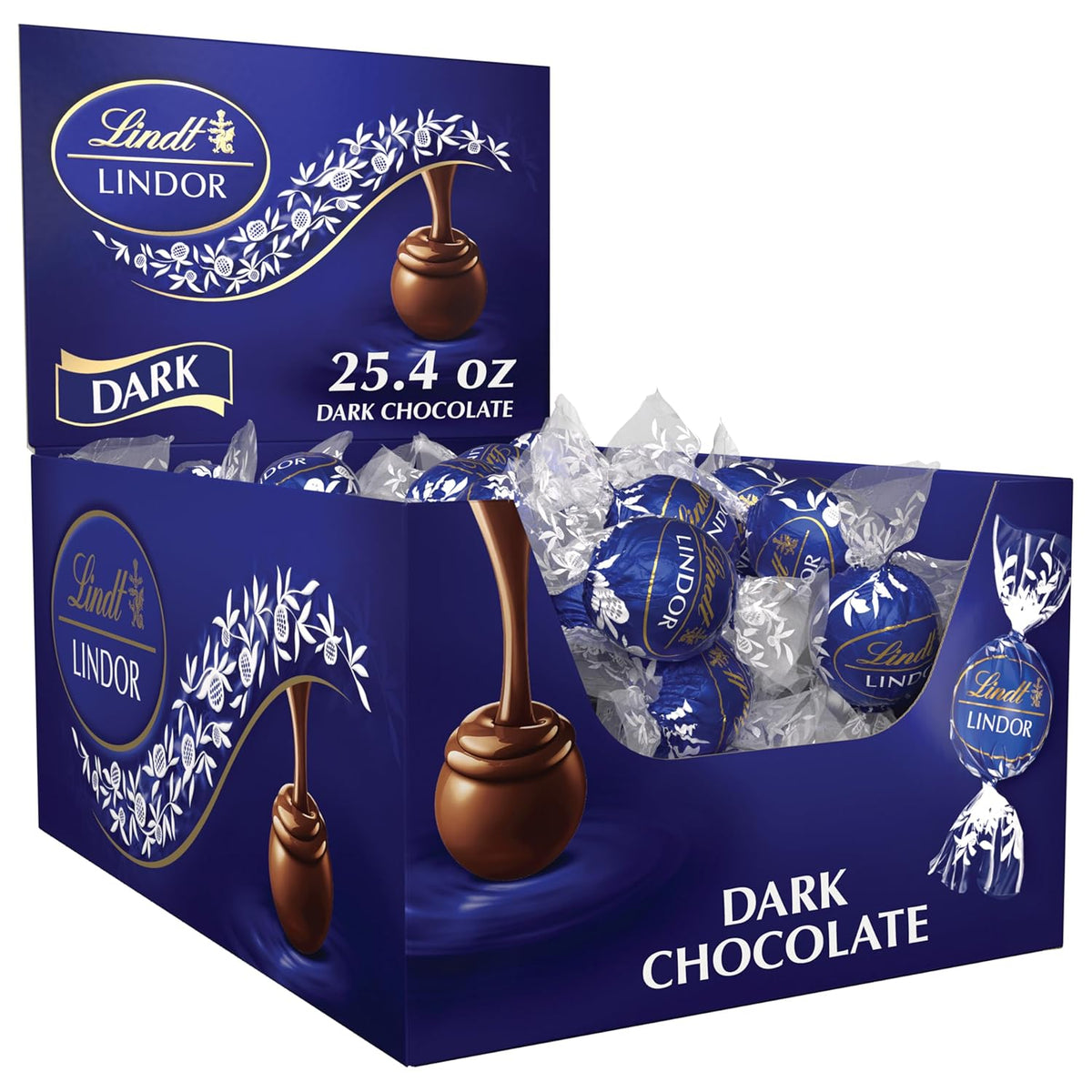 Lindt LINDOR Dark Chocolate Candy Truffles. Dark Chocolate with Smooth. Melting Truffle Center. 25.4 oz.. 60 Count Box