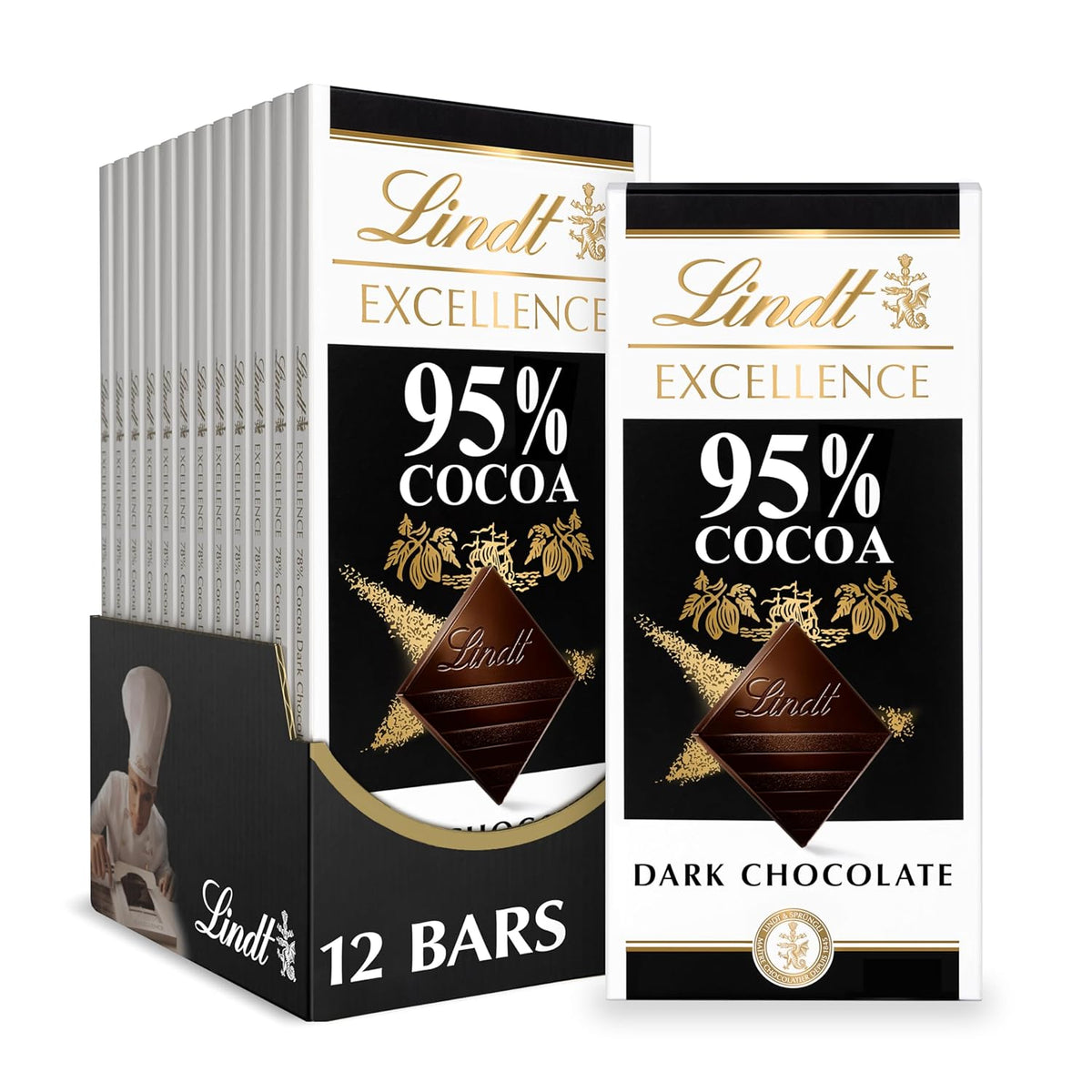 Lindt EXCELLENCE 95% Cocoa Dark Chocolate Bar. Dark Chocolate Candy. 2.8 oz. (12 Pack)