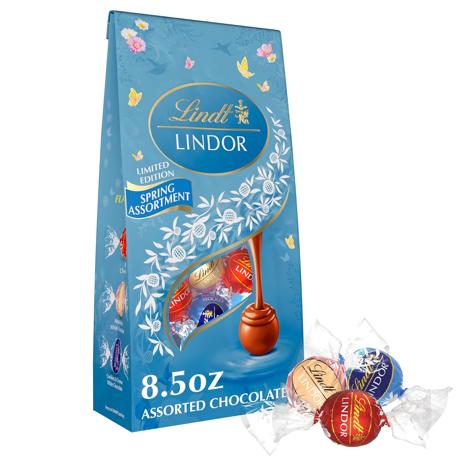 Lindt LINDOR Limited Edition Spring Assorted Chocolate Truffles. Assorted Chocolate Easter Candy with Smooth-Melting Truffle Center. 8.5 oz. Bag