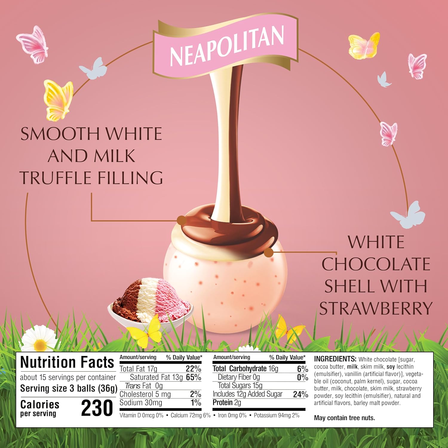 Lindt LINDOR Spring Neapolitan White Chocolate Truffles. Chocolates with Smooth. Melting Truffle Center. 19 Oz Bag